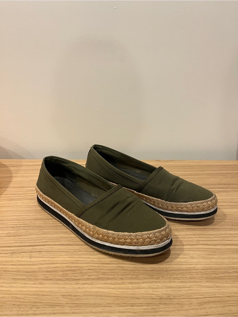 Prada Olive Green Espadrille Slip-On Shoes - Picture 1 of 6